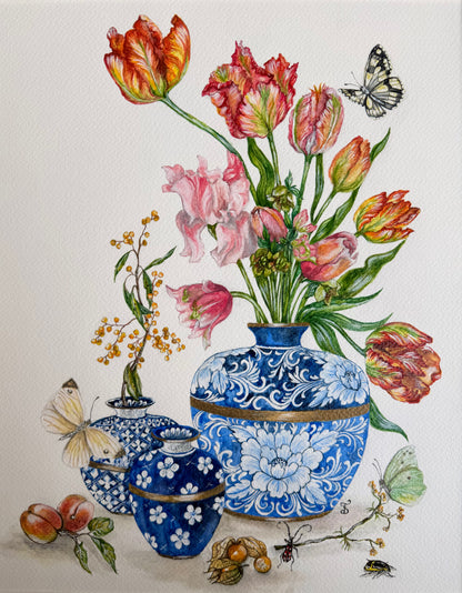 Lalele în vază Delft - Fine Art Print