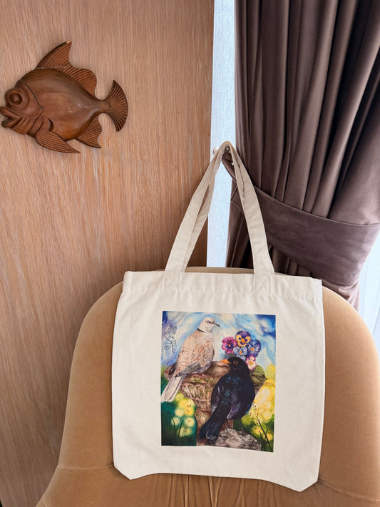 Tote Bag Mierlă și Guguștiuc - imagine 2